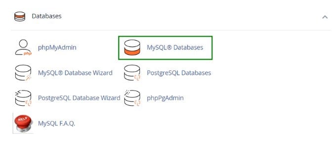  ایجاد پایگاه داده از منوی MySQL Databases