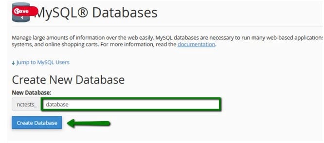 ایجاد پایگاه داده از منوی MySQL Databases