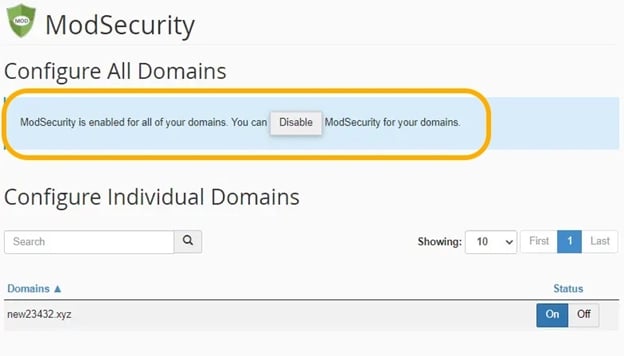 غیرفعال کردن ModSecurity