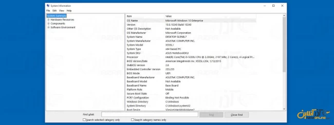 چک کردن مشخصات کامل سیستم در ویندوز 10 از پنجره System information