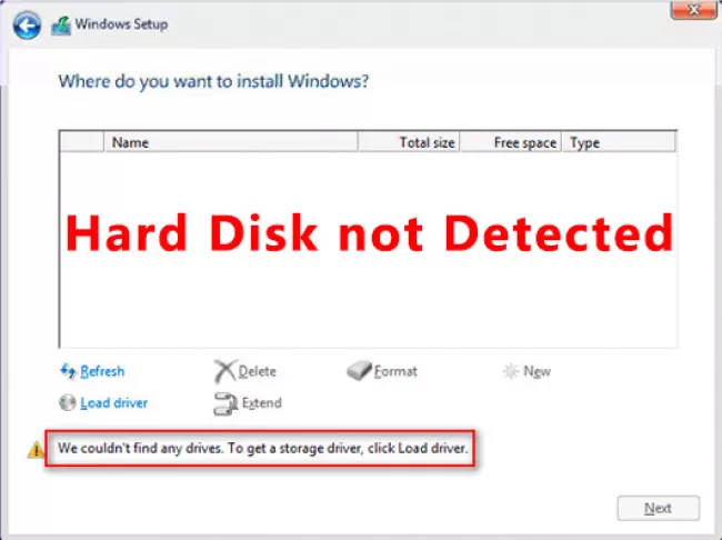 عدم شناسایی هارد دیسک در حین نصب ویندوز