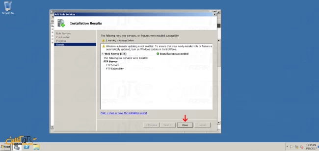 نصب FTP سرور در ویندوز سرور 2008 - اتمام نصب FTP