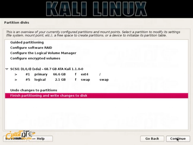 نصب لینوکس Kali - نمایش اطلاعات هارددیسک