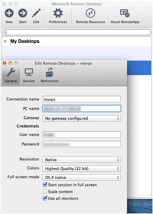 ریموت به سرور ویندوز از روی Mac - وارد کردن اطلاعات