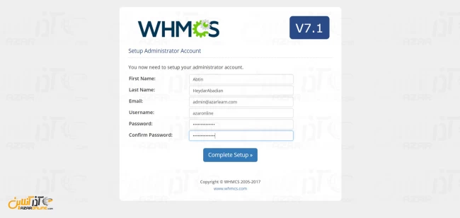 آموزش نصب whmcs - وارد کردن اطلاعات کاربری